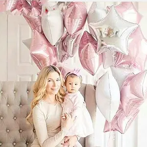 Girl 1st Brthday / Girl Brthday Decoration / Small Arrival Balloon / Brthday Party Decoration ( 4 Pink Star Balloon + 2 White Star Balloon + 2 Silver Star Balloon)