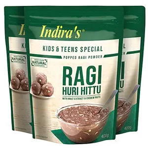 Ragi Huri Hittu Special - Popped Ragi Mix (400g Pack of 3) Ragi Malt Mix Instant Ragi Porridge Mix Ragi Laddu Mix with with Cashew Nuts Malt Extracts & Spices