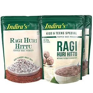 Combo Ragi Huri Hittu or Popped Powder (400gPack of 1) and Special Ragi Huri Hittu or Popped Powder with Malt Extract and Cashew Nuts (400g EachPack of 2)
