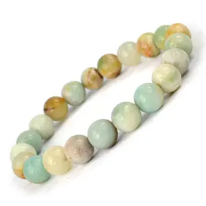 Reiki Crystal Products Natural Amazonite Bracelet Crystal Stone 8mm Round Bead Bracelet for Reiki Healing and Crystal Healing Stones