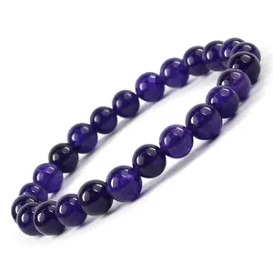 Reiki Crystal Products Natural Amethyst Dyed Bracelet Crystal Stone 8mm Round Bead Bracelet for Reiki Healing and Crystal Healing Stones