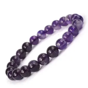 Reiki Crystal Products Natural Amethyst Bracelet Crystal Stone 8mm Round Bead Bracelet for Reiki Healing and Crystal Healing Stones