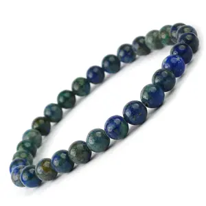 Reiki Crystal Products Natural Azurite Bracelet Crystal Stone 8mm Round Bead Bracelet for Reiki Healing and Crystal Healing Stones