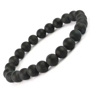 Reiki Crystal Products Natural Black Onyx Matt Bracelet Crystal Stone 8mm Round Bead Bracelet for Reiki Healing and Crystal Healing Stones