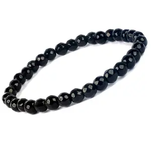 Reiki Crystal Products Natural Black Onyx Bracelet Crystal Stone 6mm Faceted Bracelet for Reiki Healing and Crystal Healing Stones