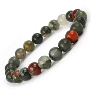 Reiki Crystal Products Natural Bloodstone African Bracelet Crystal Stone 8mm Round Bead Bracelet for Reiki Healing and Crystal Healing Stones
