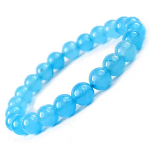 Reiki Crystal Products Natural Blue Onyx Bracelet Crystal Stone 8mm Round Bead Bracelet for Reiki Healing and Crystal Healing Stones