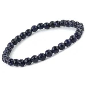 Reiki Crystal Products Natural Goldstone Blue Bracelet Crystal Stone 6mm Faceted Bracelet for Reiki Healing and Crystal Healing Stones