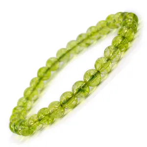 Reiki Crystal Products Natural Peridot Hydro Bracelet Crystal Stone 6 mm Round Bead Bracelet for Reiki Healing and Crystal Healing Stones