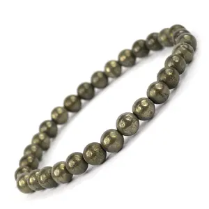 Reiki Crystal Products Natural Pyrite Bracelet Crystal Stone 6 mm Round Bead Bracelet for Reiki Healing and Crystal Healing Stones