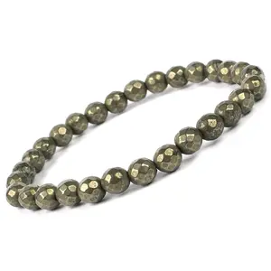 Reiki Crystal Products Natural Pyrite Bracelet Crystal Stone 6mm Faceted Bracelet for Reiki Healing and Crystal Healing Stones