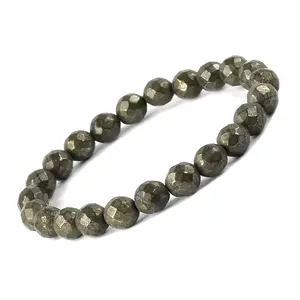 Reiki Crystal Products Natural Pyrite Bracelet Crystal Stone 8mm Faceted Bracelet for Reiki Healing and Crystal Healing Stones
