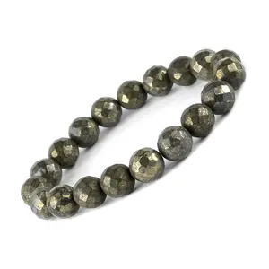 Reiki Crystal Products Natural Pyrite Bracelet Crystal Stone 10mm Faceted Bracelet for Reiki Healing and Crystal Healing Stones