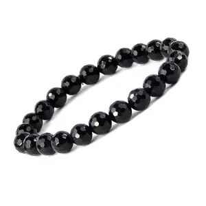 Reiki Crystal Products Natural Black Onyx Bracelet Crystal Stone 8mm Faceted Bracelet for Reiki Healing and Crystal Healing Stones