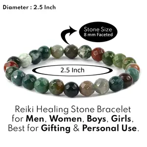 Reiki Crystal Products Natural Bloodstone Bracelet Crystal Stone 8mm Faceted Bracelet for Reiki Healing and Crystal Healing Stones