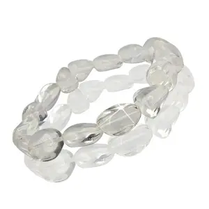 Reiki Crystal Products Natural Clear Quartz Bracelet Crystal Stone Tumble Bead Bracelet for Reiki Healing and Crystal Healing Stones