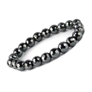 Reiki Crystal Products Natural Hematite Bracelet Crystal Stone 10mm Faceted Bracelet for Reiki Healing and Crystal Healing Stones
