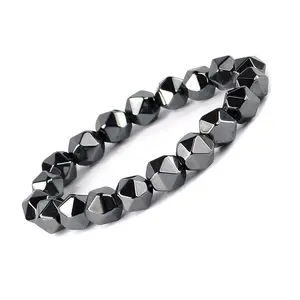 Reiki Crystal Products Natural Hematite Hexagon Bracelet Crystal Stone 10mm Faceted Bracelet for Reiki Healing and Crystal Healing Stones
