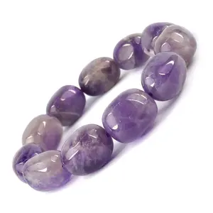 Reiki Crystal Products Natural Amethyst Bracelet Crystal Stone Tumble Bead Bracelet for Reiki Healing and Crystal Healing Stones