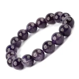Reiki Crystal Products Natural Amethyst Bracelet Crystal Stone 12mm Round Bead Bracelet for Reiki Healing and Crystal Healing Stones