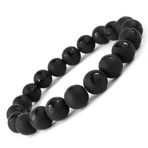 Reiki Crystal Products Natural Black Onyx Self Bracelet Crystal Stone 10mm Round Bead Bracelet for Reiki Healing and Crystal Healing Stones