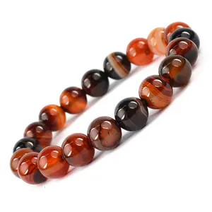 Reiki Crystal Products Natural Botswana Agate Red Bracelet Crystal Stone 10mm Round Bead Bracelet for Reiki Healing and Crystal Healing Stones