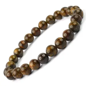 Reiki Crystal Products Natural Bronzite Bracelet Crystal Stone 8mm Round Bead Bracelet for Reiki Healing and Crystal Healing Stones