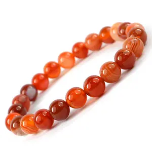 Reiki Crystal Products Natural Carnelian Bracelet Crystal Stone 8mm Round Bead Bracelet for Reiki Healing and Crystal Healing Stones