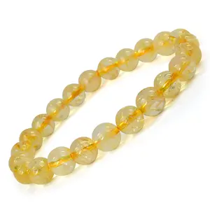 Reiki Crystal Products Natural Citrine Bracelet Crystal Stone 8mm Round Bead Bracelet for Reiki Healing and Crystal Healing Stones