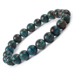 Reiki Crystal Products Natural Chrysocolla Bracelet Crystal Stone 8mm Round Bead Bracelet for Reiki Healing and Crystal Healing Stones