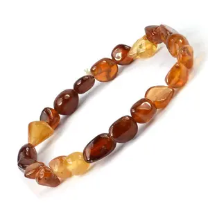 Reiki Crystal Products Natural Hessonite Bracelet Crystal Stone Tumble Bead Bracelet for Reiki Healing and Crystal Healing Stones