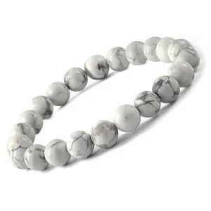 Reiki Crystal Products Natural Howlite Bracelet Crystal Stone 8mm Round Bead Bracelet for Reiki Healing and Crystal Healing Stones