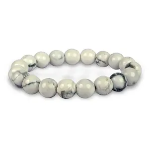 Reiki Crystal Products Natural Howlite Bracelet Crystal Stone 10mm Round Bead Bracelet for Reiki Healing and Crystal Healing Stones