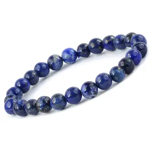 Reiki Crystal Products Natural AA Lapis Lazuli Bracelet Crystal Stone 8mm Round Bead Bracelet for Reiki Healing and Crystal Healing Stones