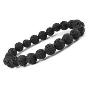 Reiki Crystal Products Natural Lava Bracelet Crystal Stone 8mm Round Bead Bracelet for Reiki Healing and Crystal Healing Stones