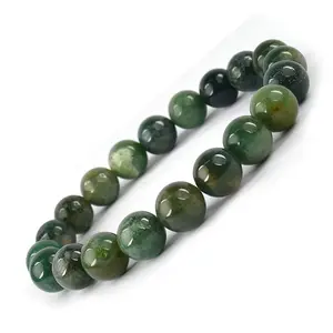 Reiki Crystal Products Natural Moss Agate Bracelet Crystal Stone 10mm Round Bead Bracelet for Reiki Healing and Crystal Healing Stones