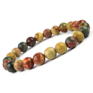 Reiki Crystal Products Natural Multi Picasso Jasper Bracelet Crystal Stone 8mm Round Bead Bracelet for Reiki Healing and Crystal Healing Stones