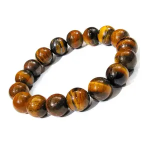 Reiki Crystal Products Natural Tiger Eye Bracelet Crystal Stone 12mm Round Bead Bracelet for Reiki Healing and Crystal Healing Stones