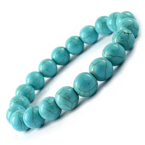 Reiki Crystal Products Natural Turquoise  SYN Bracelet Crystal Stone 8mm Round Bead Bracelet for Reiki Healing and Crystal Healing Stones
