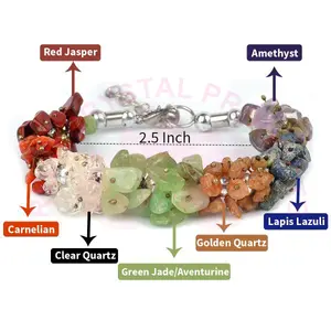 Reiki Crystal Products Natural 7 Chakra Bracelet Crystal Stone Chip Bead Bracelet for Reiki Healing and Crystal Healing Stones