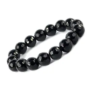 Reiki Crystal Products Natural Black Onyx Bracelet Crystal Stone 12mm Faceted Bracelet for Reiki Healing and Crystal Healing Stones
