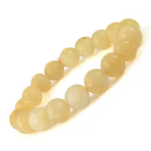 Reiki Crystal Products Natural Yellow Calcite Bracelet Crystal Stone 10mm Round Bead Bracelet for Reiki Healing and Crystal Healing Stones