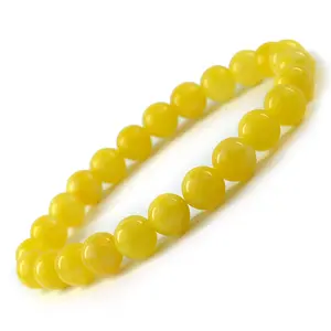 Reiki Crystal Products Natural Yellow Jade Bracelet Crystal Stone 8mm Round Bead Bracelet for Reiki Healing and Crystal Healing Stones