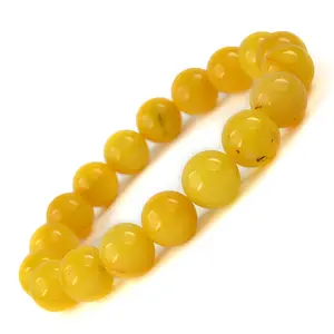 Reiki Crystal Products Natural Yellow Jade Bracelet Crystal Stone 10mm Round Bead Bracelet for Reiki Healing and Crystal Healing Stones