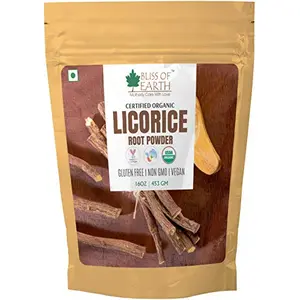 Bliss of Earth 453 GM USDA Organic Licorice Root Powder For Eating Mulethi Powder Organic For Skin Whitening Hair & face