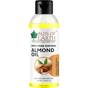 Bliss of Earth100% Pure & Natural Sweet Almond Oil (Coldpressed & Unrefined) Extracted From Whole Almond Kernels (100ML)
