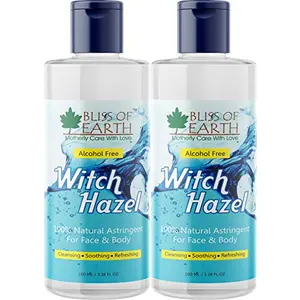 Bliss of EarthAlcohol Free Witch Hazel Astringent | 2X100ML | 100% Pure & Natural Toner | Great For Face & Body |