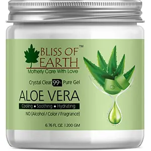 Bliss of earth 99% Pure Crystal Clear Aloe Vera Gel | 200GM | Great For Face Body & Hair | Effective Cooling Soothing & Hydrating | Paraben Free |