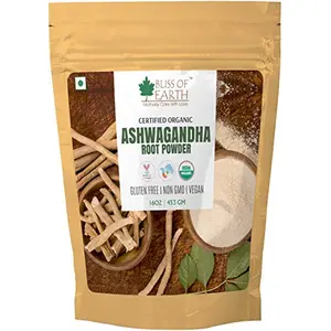 Bliss of Earth 453 GM USDA Organic Ashwagandha Root Powder For Height Growth & Stress Relief