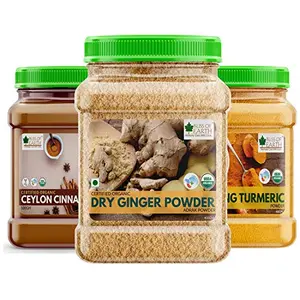 Bliss of Earth Certified Organic Dried Ginger PowderCinnamon Powder and Turmeric Powder for Cooking & Drinking Pack of 3 (500gm Each)